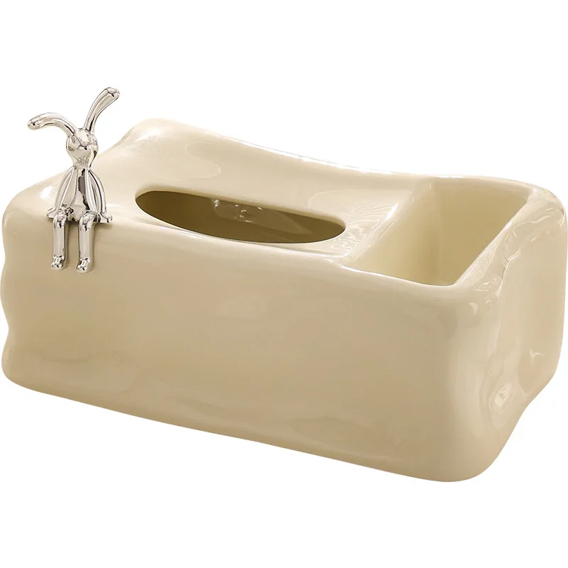 Silver Ceramic Tissue Box Fold Pattern Irregular Ice Shape Silver Rabbit Napkin Holder Paper Towel Holder Home Desktop Storage 6