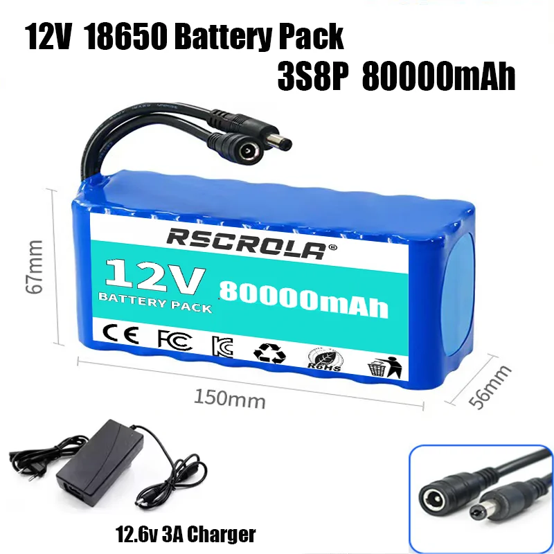 12V 20Ah-50Ah 3S5P 18650 Lithium Ion Battery Pack with BMS + Charger Super Large Capacity Rechargeable DC12.6V image 16