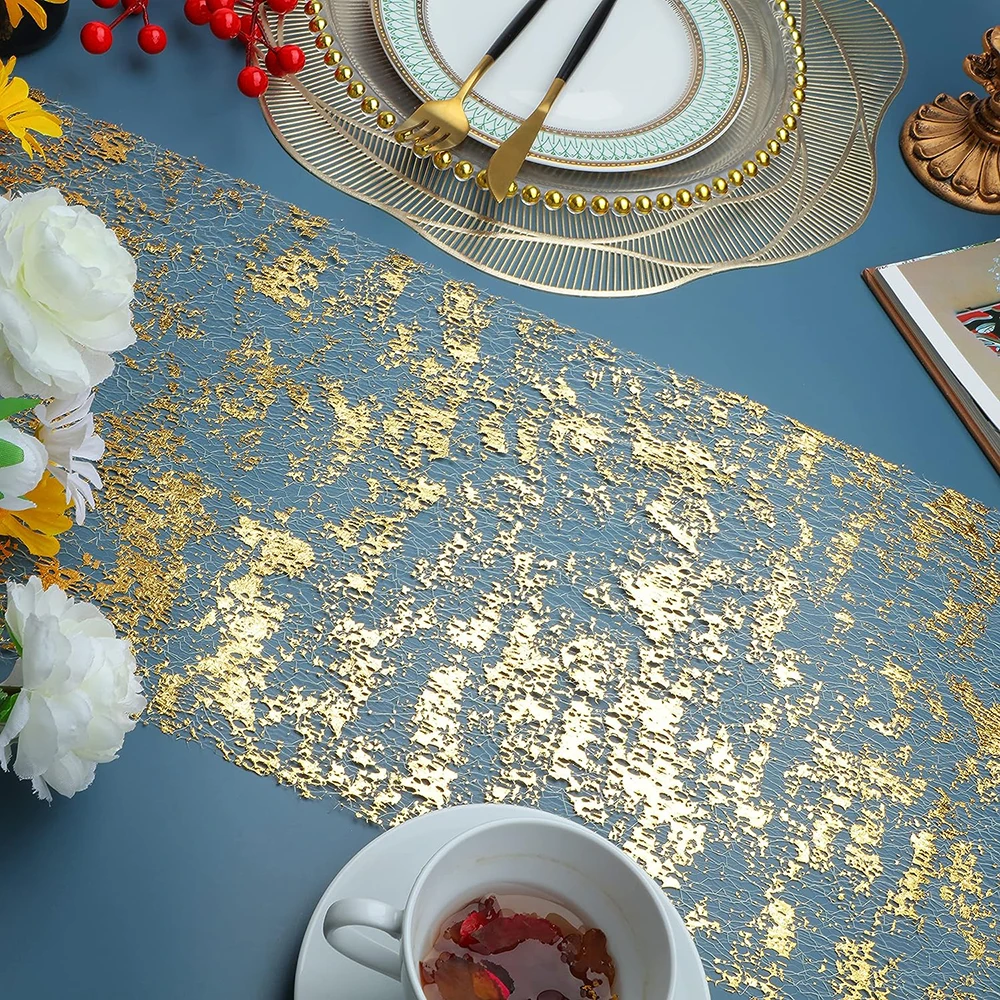 Description Picture 6 of itemGold Table Runner Glitter Sparkle Foil Metallic Gold Mesh Table Runners Wedding Decorations Table Birthday Party Bridal Shower
