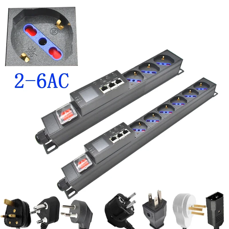 

PDU power strip power distribution unit 2-6AC Intelligent current and voltage detection meter 2 m line German Italian socket