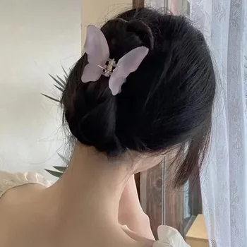 여성용 나비 아크릴 헤어 클로, 단색 스위트 매트 헤어 클립, 크랩 심플 패션, 한국 시크 헤어 액세서리