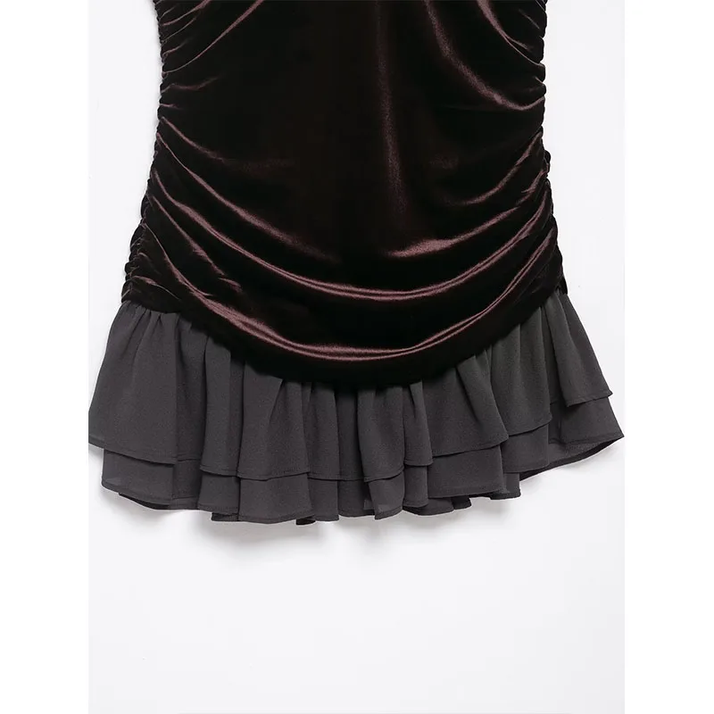 Women's Fashion Velvet Splicing Short Dress Spring Summer New Sleeveless Mini Dresses For Women Slim Night Party Dresses