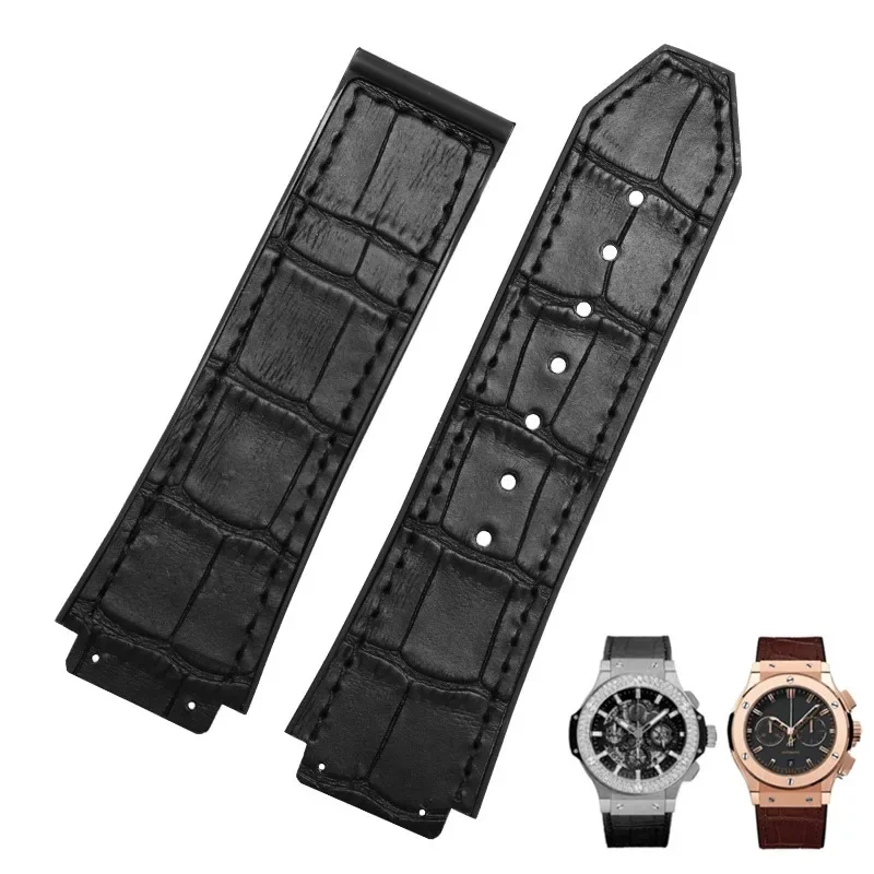 Luxury Genuine Leather Waterproof Watchband - Men's Bracelet Accessory with Chain Design