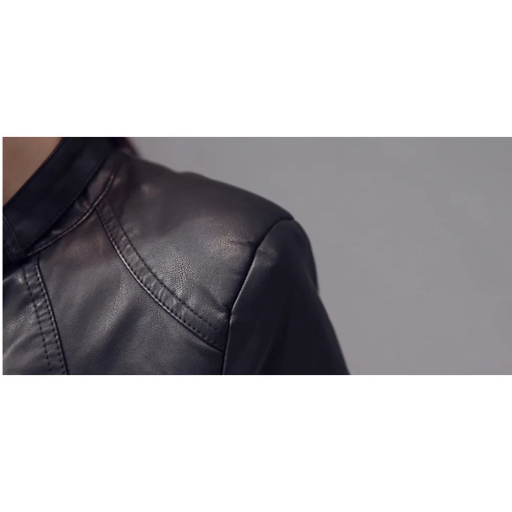 Long sleeved short washed slim fit 2024 spring and autumn zipper stand collar commuting PU leather jacket_voghion.com