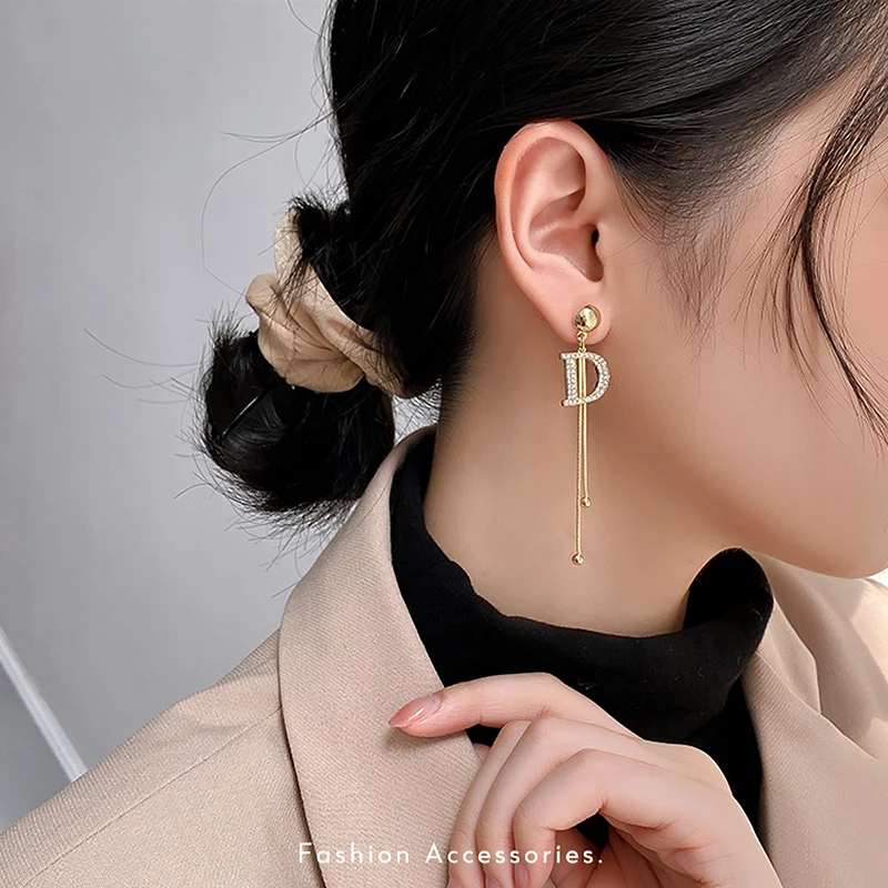 Vintage Glossy Arc Bar Long Thread Tassel Drop Earrings for Women Gold Color Fashion Jewelry Hanging Pendientes