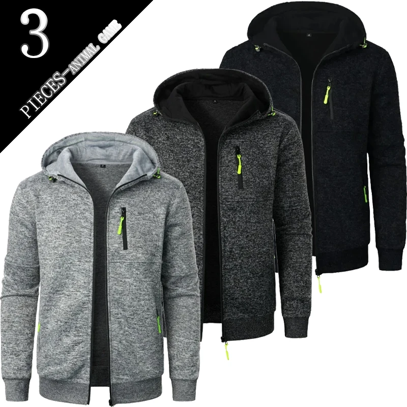 Animal Game 3 Pack Men's Casual Hooded Sweatshirts Zipper Hoodies for Men Oversize Spring Outdoor Work Coat Casual Tracksuit Men