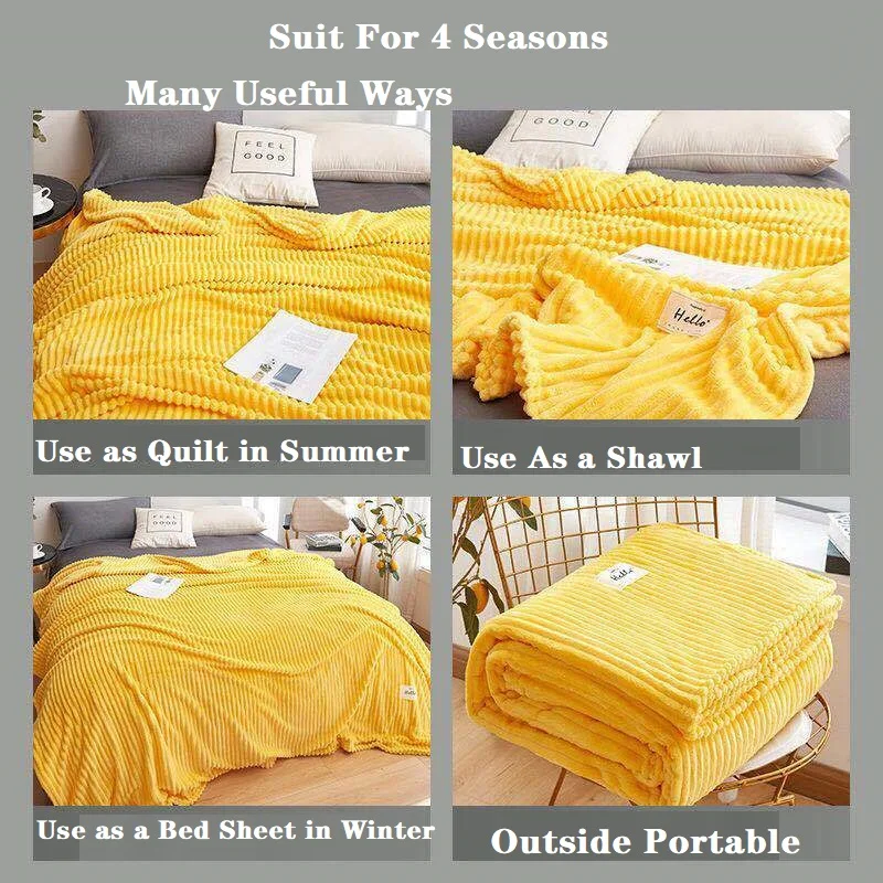 Solid Color Soft Silky Warm Yellow Coral Fleece Blanket Summer