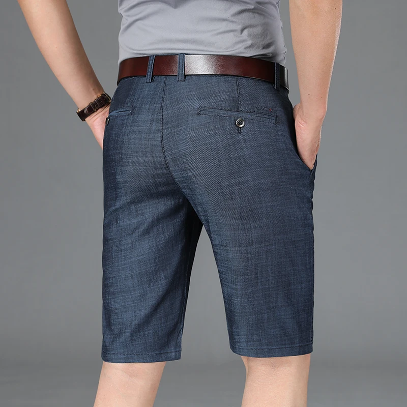 Classic Summer Men's Business Denim Shorts Lyocell Fabric Straight-fit Stretch