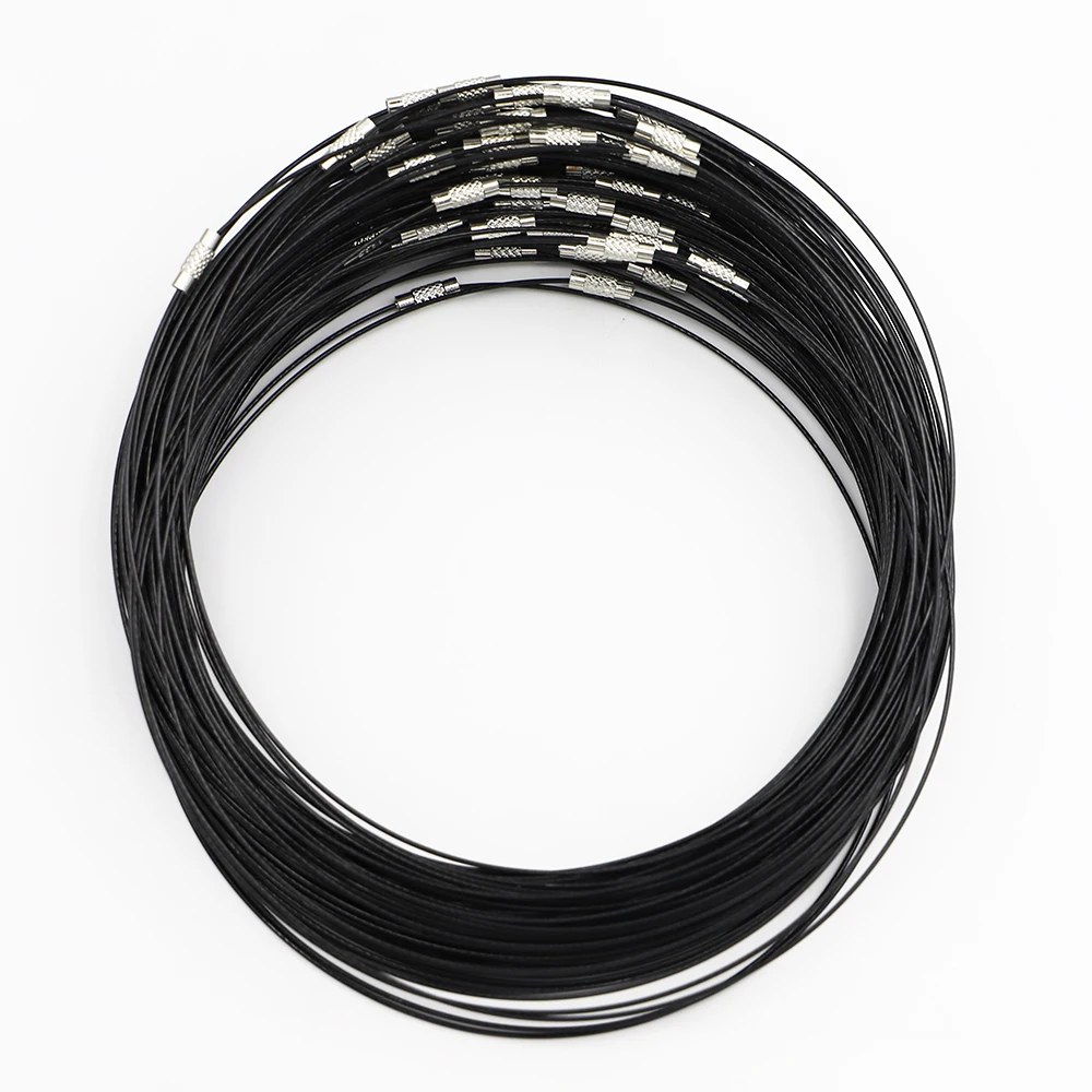 

1.0MM Stainless Steel Wire Rope Collar Neck Necklace Black Dull Silver Color Screw Clasp Choker Jewelry Accessories 45.7CM