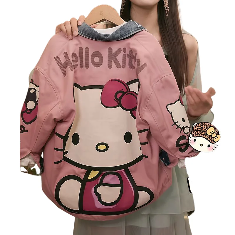 Sanrio 헬로 키티 청소년 겨울 코트 카와이 Y2K 애니메이션 아동 의류 어린이 경량 캐주얼 스트리트웨어 따뜻한 양털 재킷