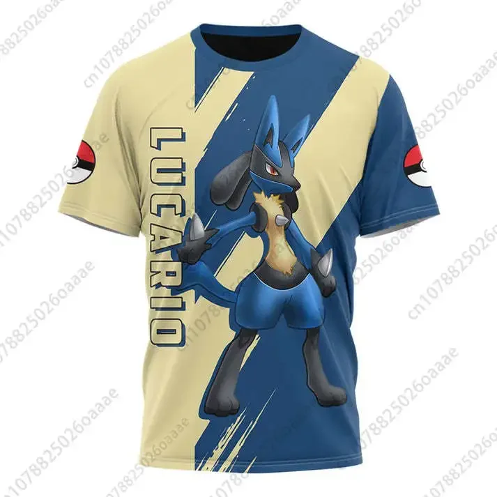 Новинка 2024, мужские и женские 3D футболки Pokemon Lucario Machamp, спортивные и удобные детские футболки с коротким рукавом