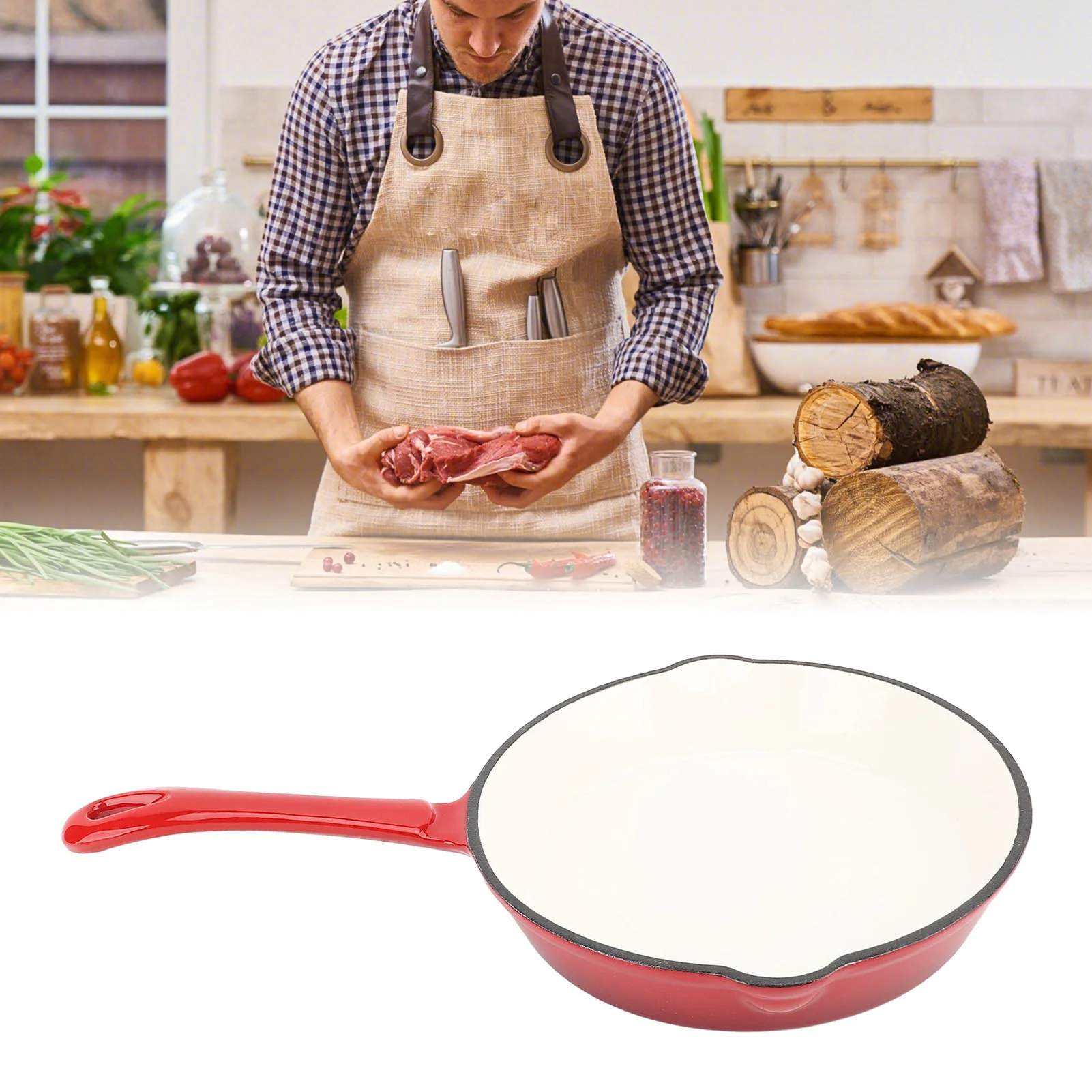 Cast Iron Frying Pan Enameled Frying Pan Cast Iron Skillet Nonstick Kitchen Fry Pan Grill Cookware for Camping Cooking Grilling