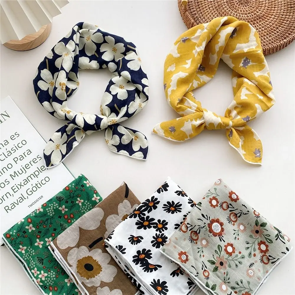 Square Scarf Flower Headband Cotton Linen Square Scarf Pastoral Style Head Scarf Floral Kerchief Collocation Clothing Accessories Neckerchief printed scarf cotton head wrap
