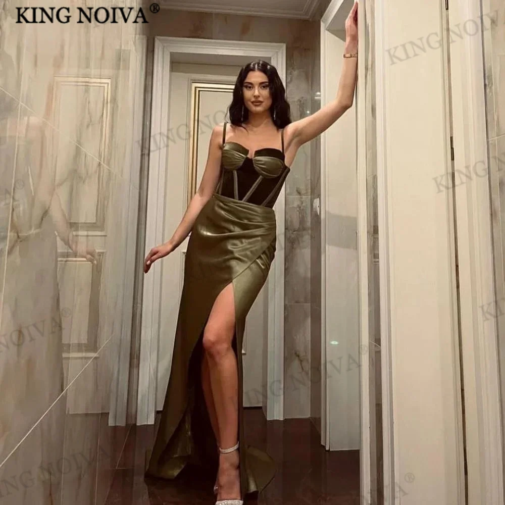 

KING Strapless Spaghetti Straps Satin Evening Dresses 2024 Backless side split Floor Length Simple Prom Dress robe de soiréé