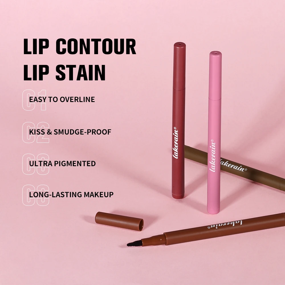 2-in-1 Lip Contour Lip Stain Pen Smudge-proof Non-stick Cup Moisturizing Makeup Cosmetic Dual-Sided Tip Stain & Liner