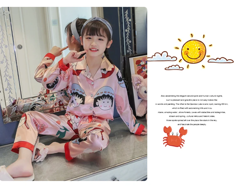 ladies pajama sets	 Cartoon Printing Pajama Set for Child Kids Casual Nightwear Children Pyjama Suits Sleepwear Silk Long Sleeve Nightwear Pijamas custom pajama sets	