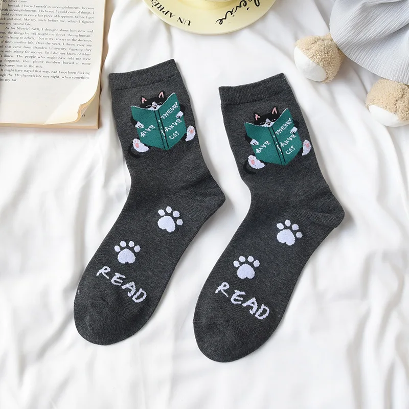Lustige süße Katzensocken Damen mittellange Baumwollsocken Cartoon kreative Graffiti Herbst Winter Persönlichkeit Damen Mid-Tube Love – Detail 9