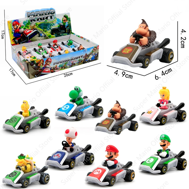 

8pcs/lot Super Mario Series Toy Car Model Sliding Racing Cars Cartoon Game Character Anime Figure KARTING Collecting Toys Gifts