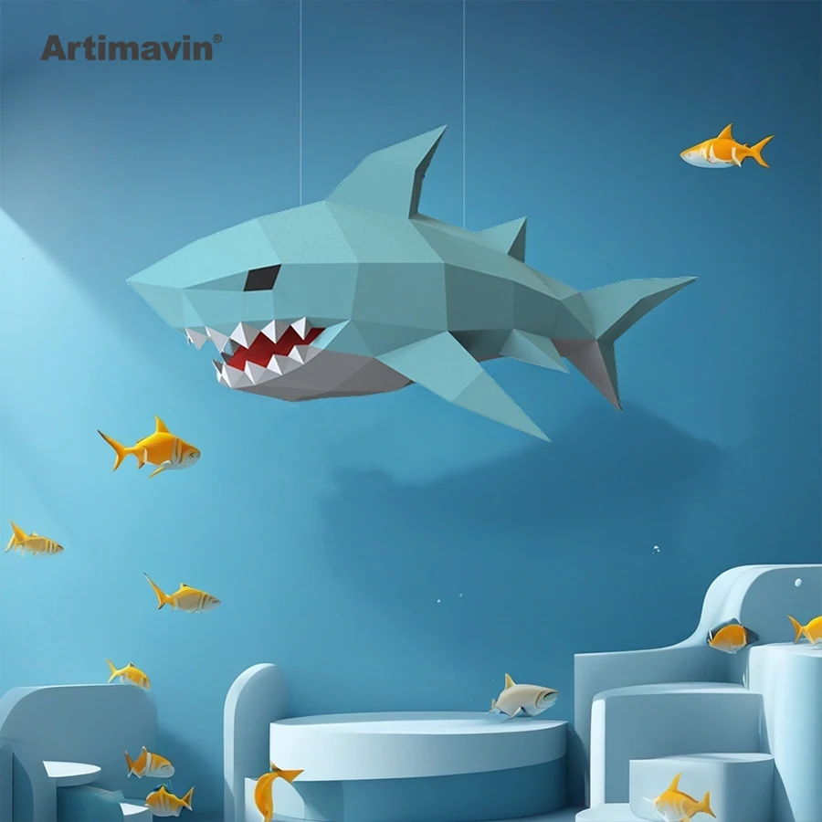 Shark Hanging Ocean Theme Activity Decorative Paper Art Model Diy Handmade Living Room Bedroom Window Interior Scene Ornament