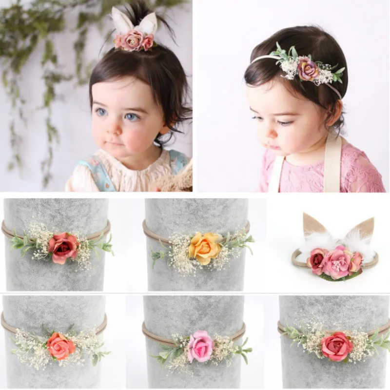 Baby Headband Flower Hairband Newborn Photography Prop Infantil Shoot Accessories Baby Photo Ornaments Nylon Garland Many Colors