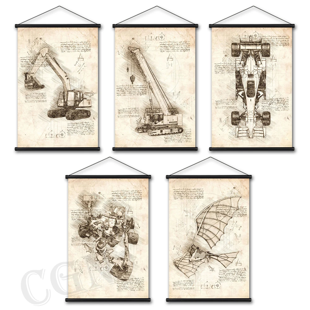 

Vintage Poster Engine Patent Canvas Mechanical Engineering Wall Art Painting Print Pictures Living Room Decor Hanging Scrolls