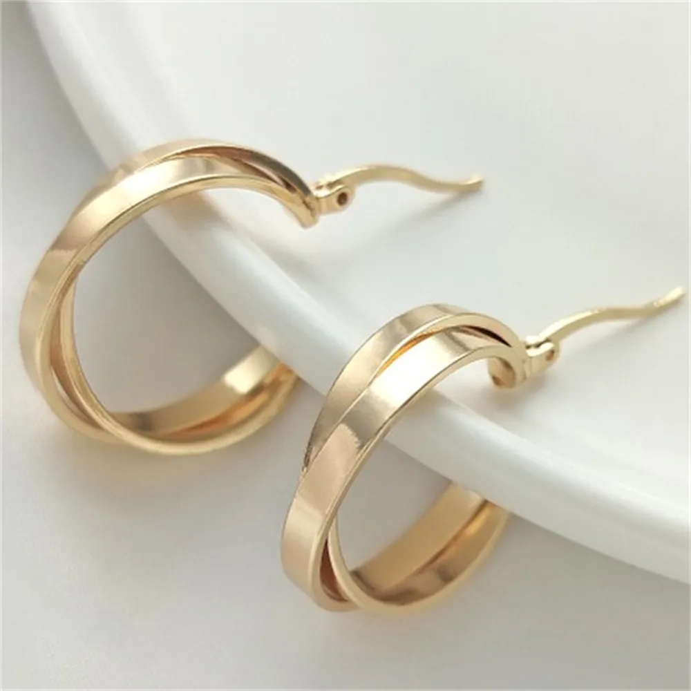 14K Gold-plated Double-ring Cross Ear Buckle Simple and Cool Air Ear Ring Fashion Earrings Nail E306 earrings cow cross pu leather earrings in multicolor size one size