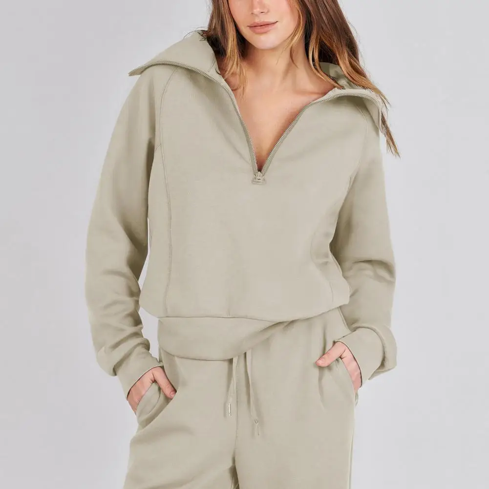 

Women Lounge Wear Set Stylish Fall Winter Coat Trouser Suit Set with Lapel Drawstring Elastic Waist for Women Thick Loose Solid