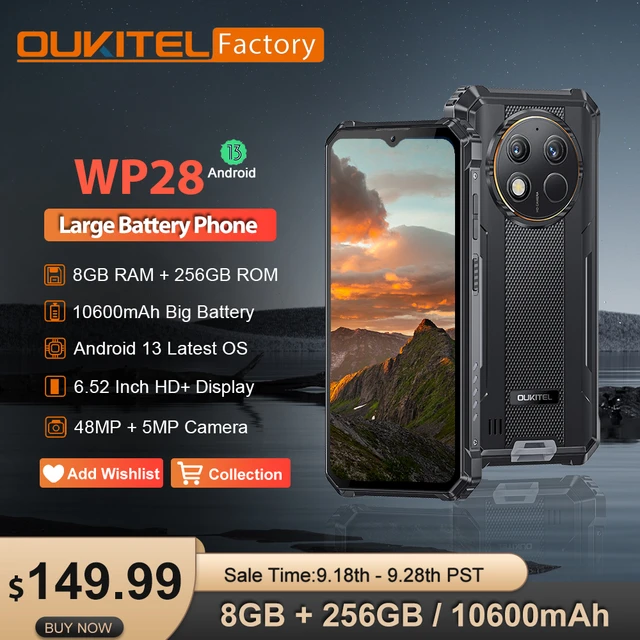 10600mAh Oukitel WP28 Rugged 8GB+256GB Smartphone 6.52 Android 13 48MP  Camera