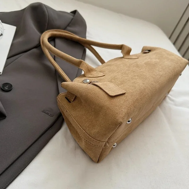 French Style Underarm Shoulder Bags For Women PU Suede Pure Color Top-handle Bag 2026 Autumn New Luxury Designer Handbags Purses