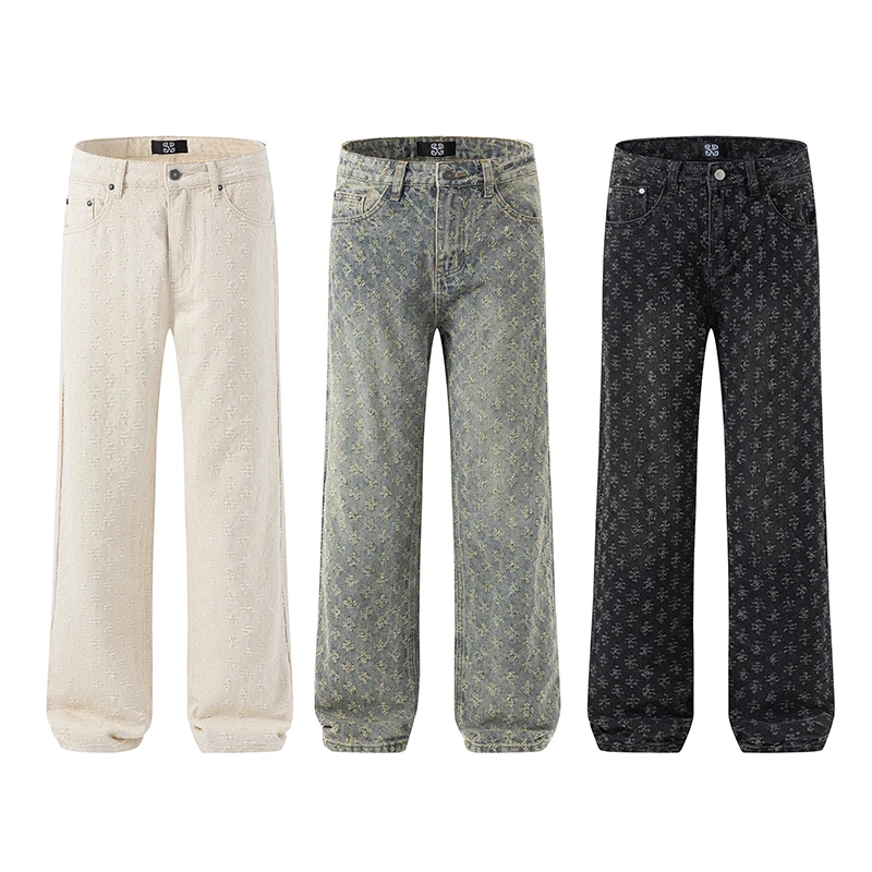 Street jeans heterosexual popular brand new multifunctional casual elastic straight leg personality couple casual wide leg pants