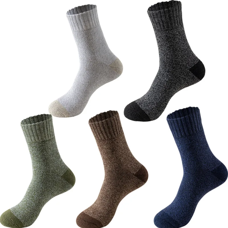 5pairs Winter Warm Socks Thickened Knitted Sweat Absorbent Running Socks Men Women Breathable Athletic Fitness Cycling Ski Socks