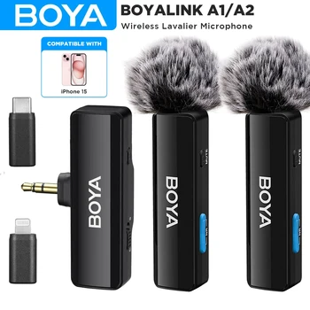 BOYA BOYALINK 무선 라발리에 라펠 마이크, 아이폰 안드로이드 PC 컴퓨터 DSLR 카메라 스트리밍, 유튜브 녹화, 브이로그
