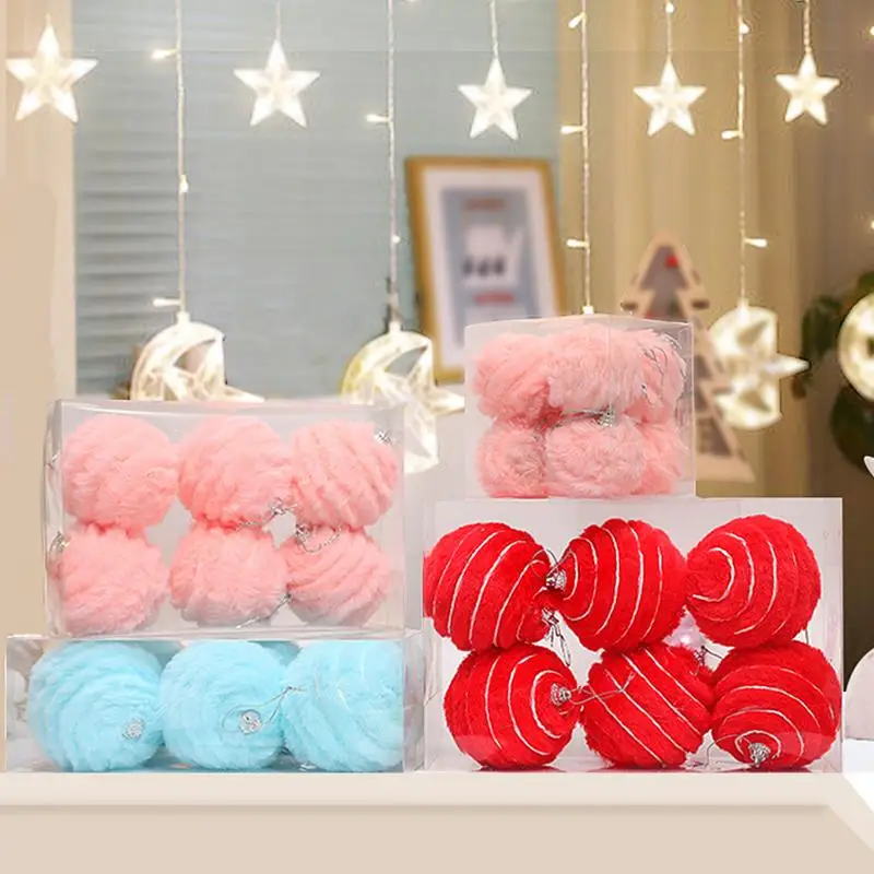 

6 шт. 8 см Плюшевые Рождественские шары, украшения для рождественской елки для дома, новогодние украшения, розовая, синяя Рождественская елка, декоративные принадлежности