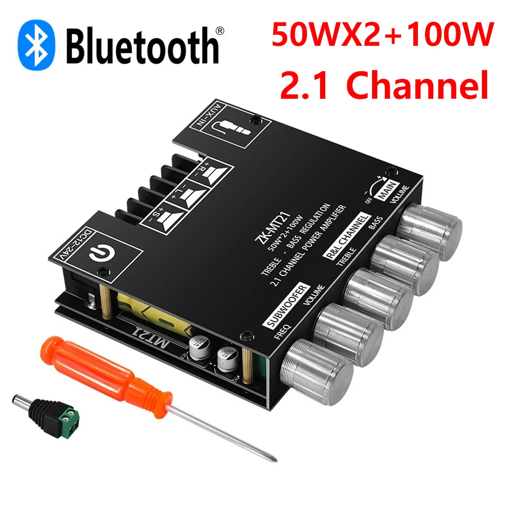 ZK-MT21 Bluetooth 5.0 Amplifier Board 2.1 Channel 50WX2+100W Audio Stereo AMP Bass and treble adjustment HIFI sound quality for sanken 1494 3858 high power hifi audio amplifier board dual channel stereo amp mono 800w amplifier board for sound diy