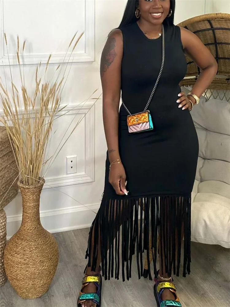 Wmstar Dresses for Women Wholesale Sexy Elegant Bodycon Outfits Tassel Dress Casual New In Summer Clothes Drop Shipping 2023