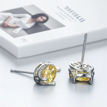 Small Oval Stone Mystic Yellow Crystal Stud Earrings For Women Vintage Silver Color Wedding Earring Birthstone Jewelry Girl Gift