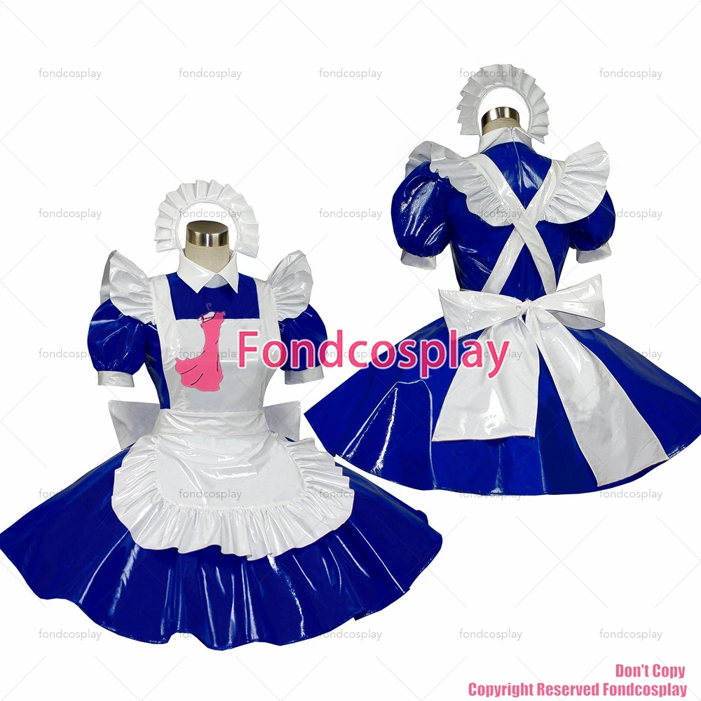

Сексуальная одежда для взрослых fondcosplay, ярко-синее платье из ПВХ, с замком, Униформа, белый фартук, CD/TV[G312]