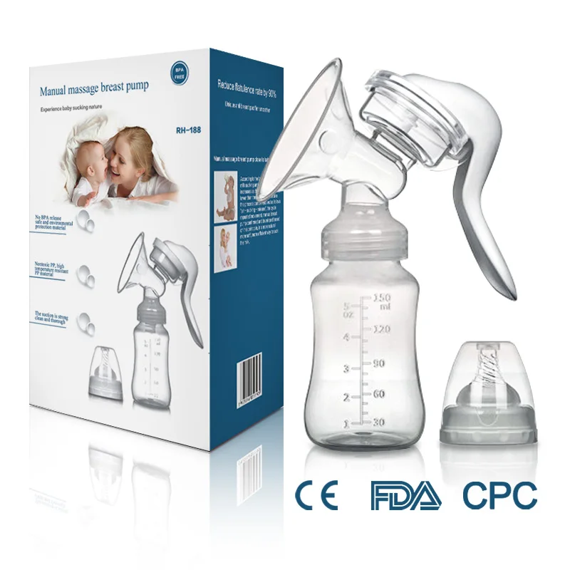 Baby Manual Breast Pump With Bottle Suction Cup Portable Adjustable Silicone Breast Milk Vacuum Pump Mother Painless