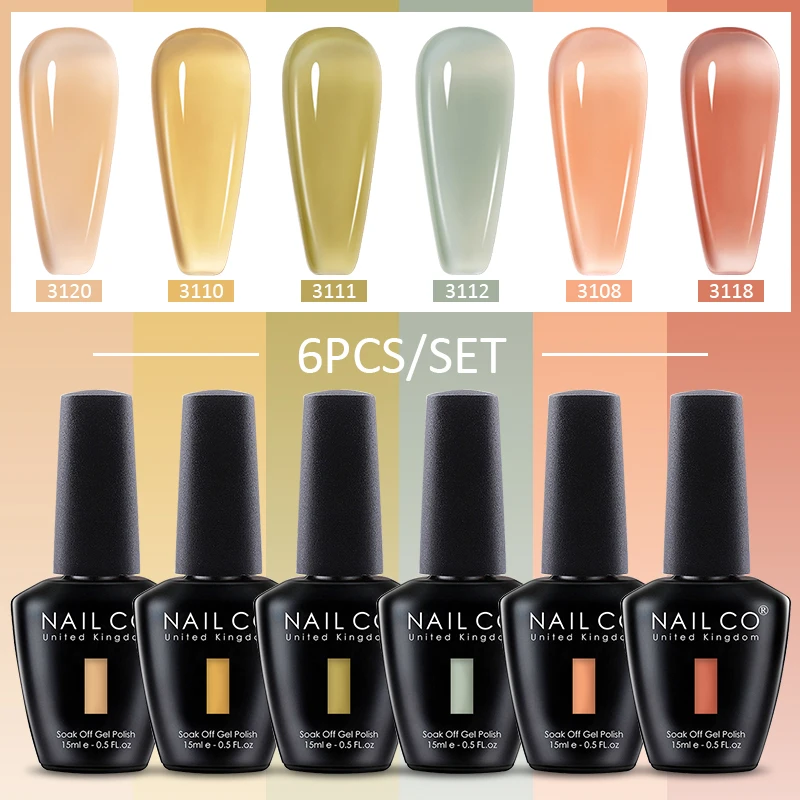 

Гель-лак NAILCO полупрозрачный для ногтей, 15 мл, 6 шт./набор
