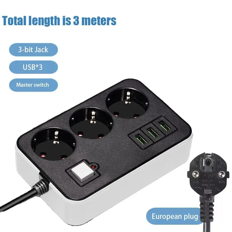 Power Strip Round Power Strip USB Travel Adapter Socket Power Plug Eu 2M 3M Extension Cable Kitchen Household Use Universal Charger