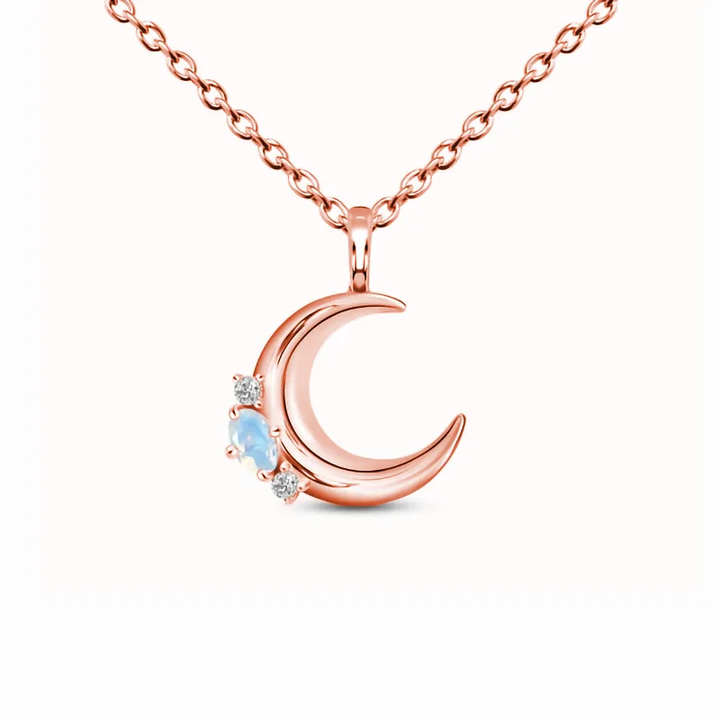 2023 Hot selling S925 sterling silver moon moonstone pendant rose gold necklace in Japan, South Korea and Europe