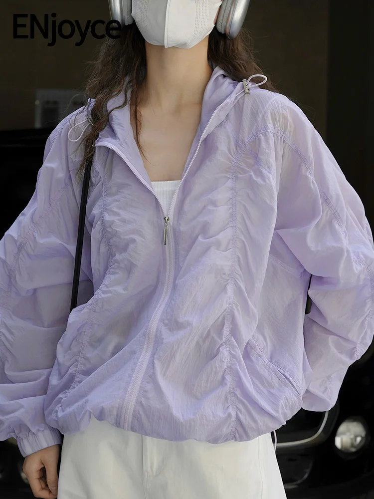 

Женская винтажная плиссированная толстовка с капюшоном и цветочным принтом, модель Y2K на молнии в Корейском стиле на лето, 2024 жакет укороченный, ветровка спортивная женская