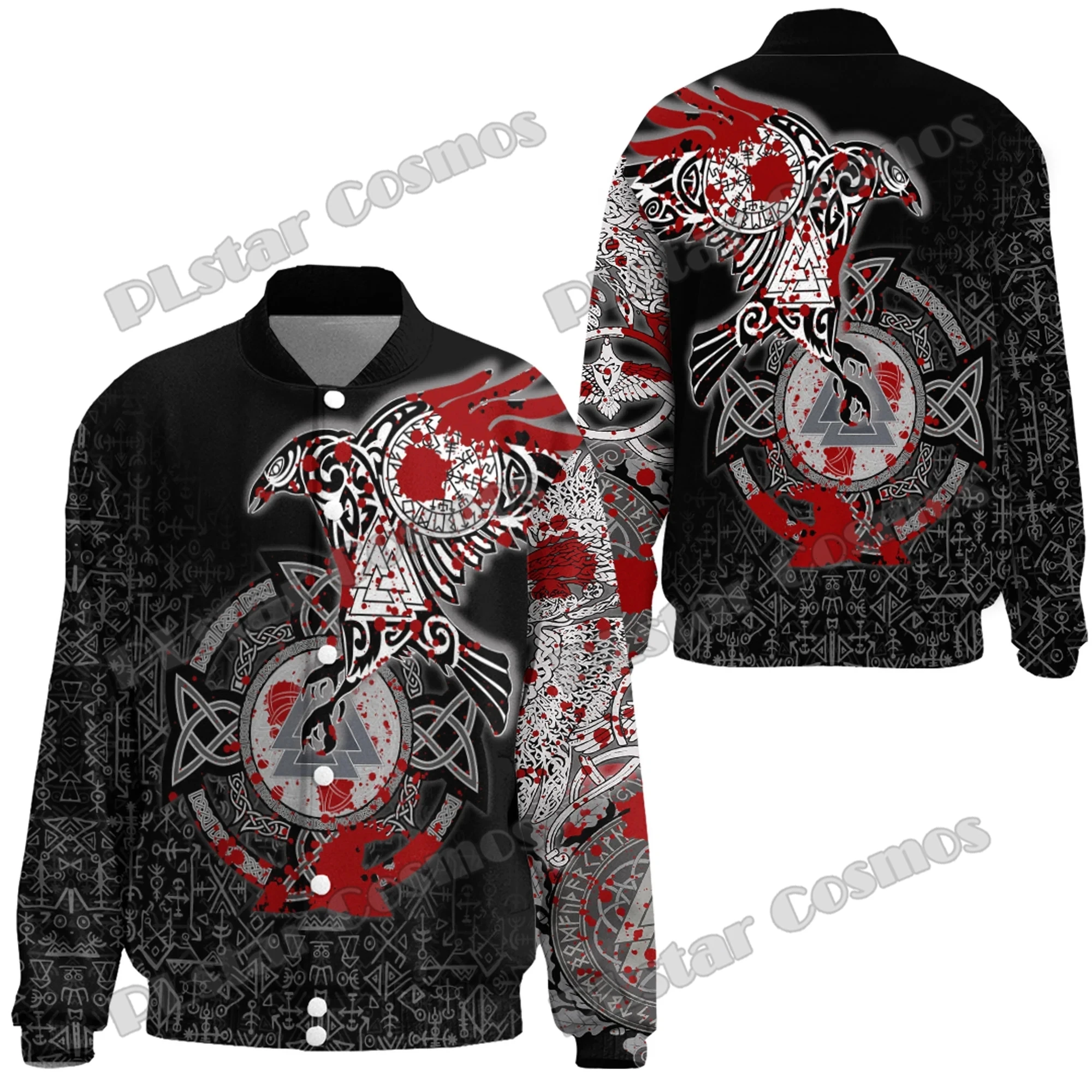 Hugin and Munin Raven Tattoo 3D Printed Fashion Men's Thicken Stand-Collar Jacket Unisex Casual Winter Baseball Jacket FX47