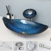 MONITE Leaf Style Bathroom Sink Faucet Set 3 Color Styles Tempered Glass Hand Painted Washbasin W/ Waterfall Tap & Pop-up Drain 6