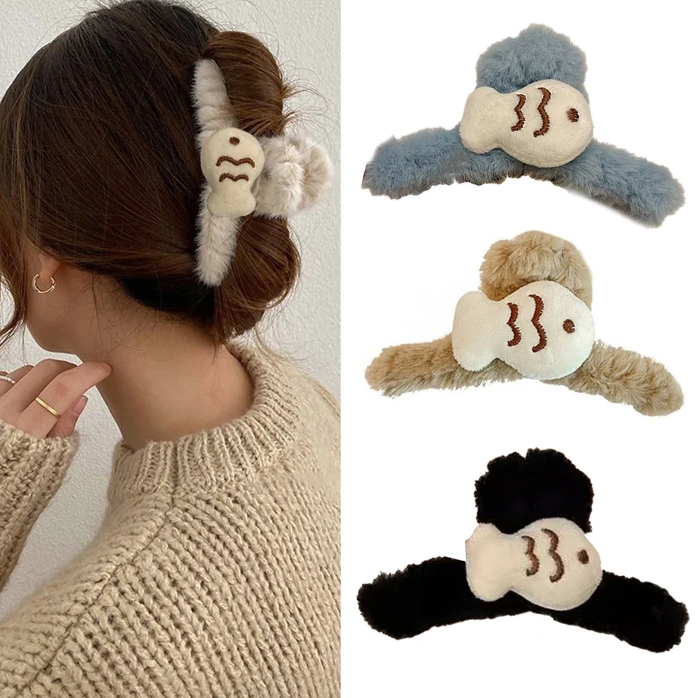 

Plush Fish Hair Claws Cartoon Cute Fashion Blue Little Fish Hairpin Faux Fur Shark Clip Fluffy Ponytail Girl Hair Accessories
