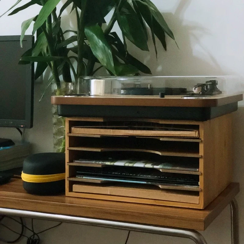 Black Gum Record Shelf Classical Nostalgic LP Record Storage Rack Vinyl Disc Storage Rack CD Baffle Detachable Flexible