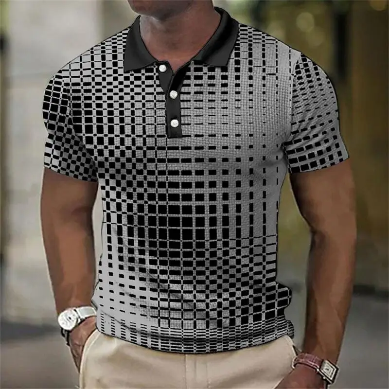 Polo a maniche corte da uomo a quadri con colletto a risvolto, traspirante, casual, estivo, disponibile in vari colori - immagine 3
