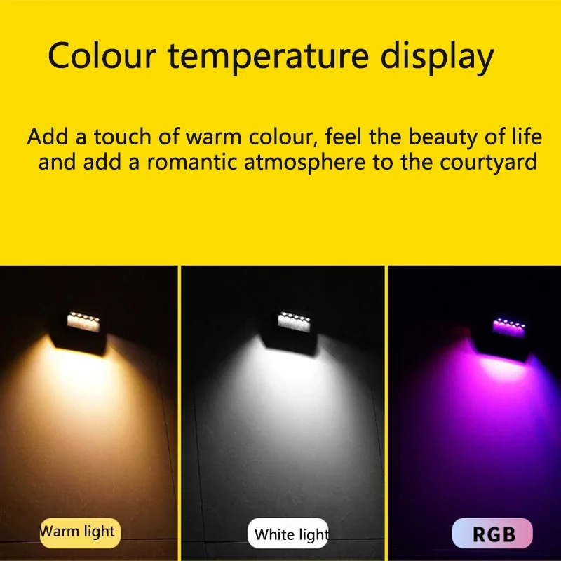 LED 태양광 울타리 조명, RGB 색상 변경, 따뜻한 흰색, 야외 벽 조명, IP65 방수 장식 램프, 2 개