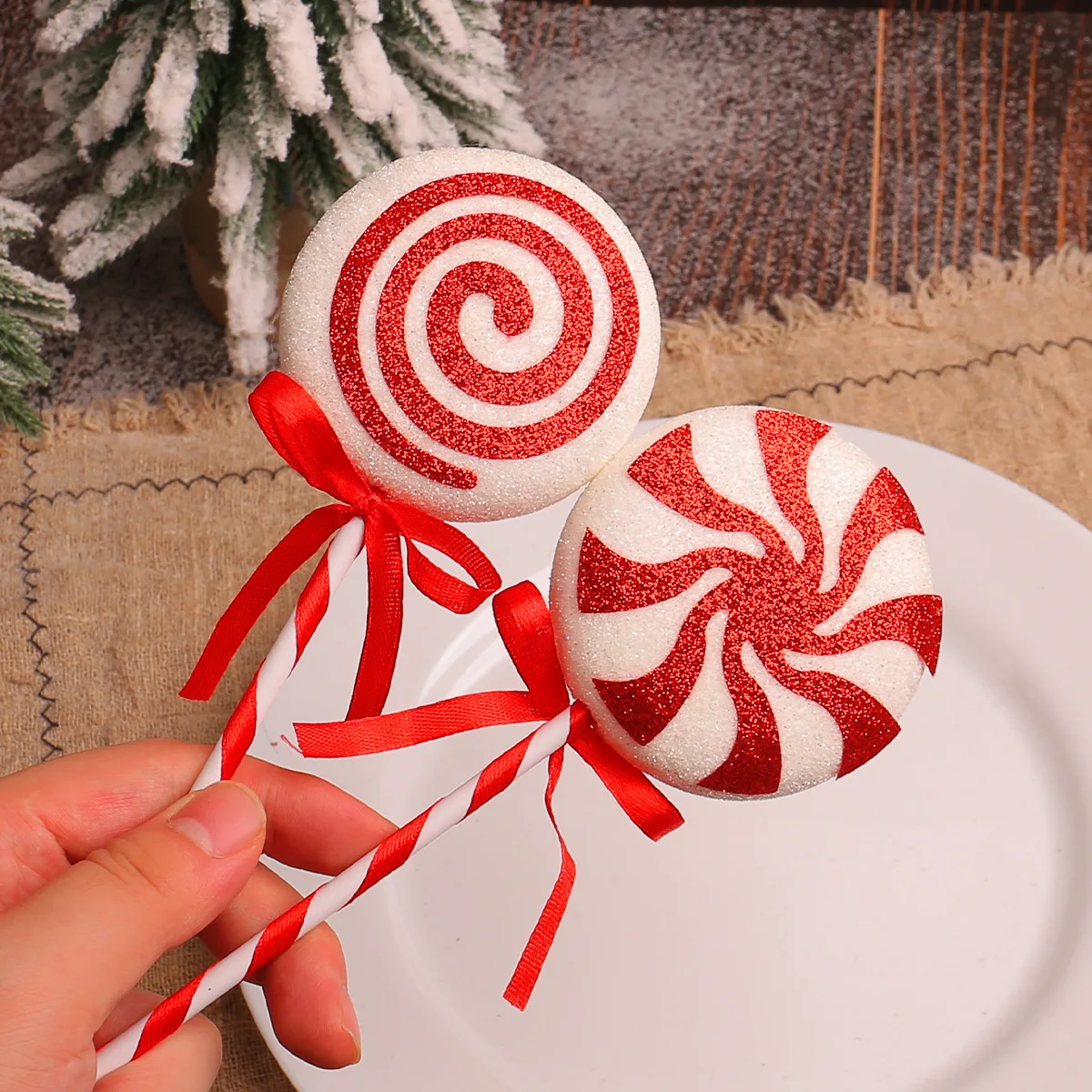 DIY Christmas Tree Lollipop Pendants Christmas Hanging Decoration Simulation Glittery Candy Cane New Year Navidad Party Decor
