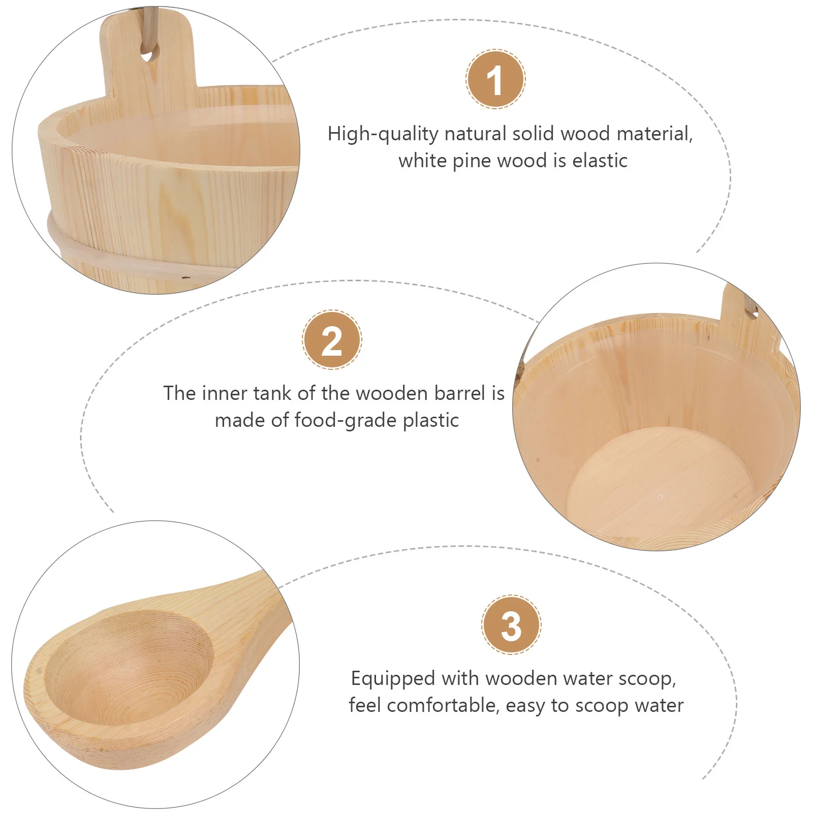 Sauna Bucket Wooden Ladle Wood Water Bath Spa Set Foot Scoop Bathing Tub Pail Spoon Shower Handmade Spoons Accessories Kit 3